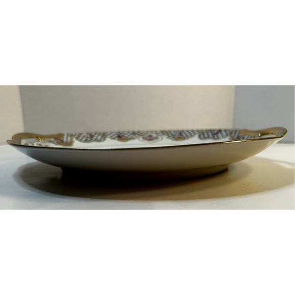 VTG Nippon Hand Painted Handled Cake Plate w/Pink Roses & Gold Accent Trim - Picture 3 of 5